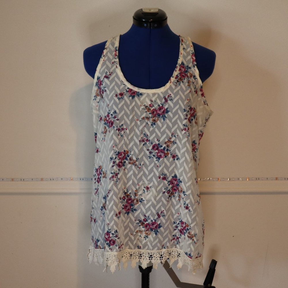 Vanity sheer floral sleeveless tank